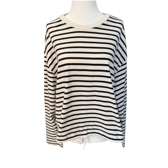 Madewell Tops - Madewell Womens Medium Striped Drawstring Hem Long Sleeve Cotton Top NZ385 White